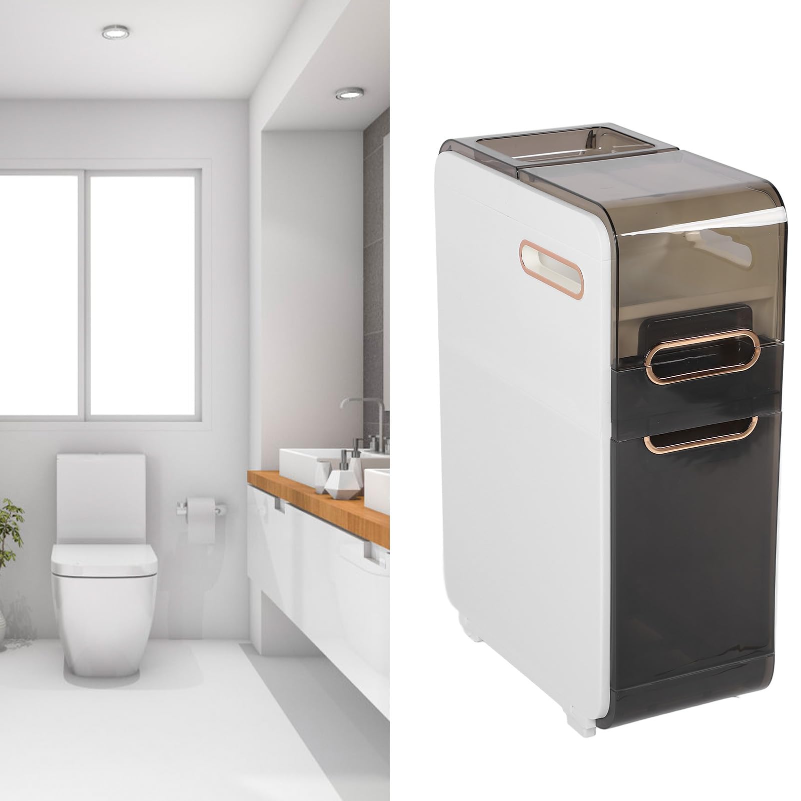 Unità laterale in plastica sottile per bagno, per piccoli spazi, soluzione salvaspazio per WC