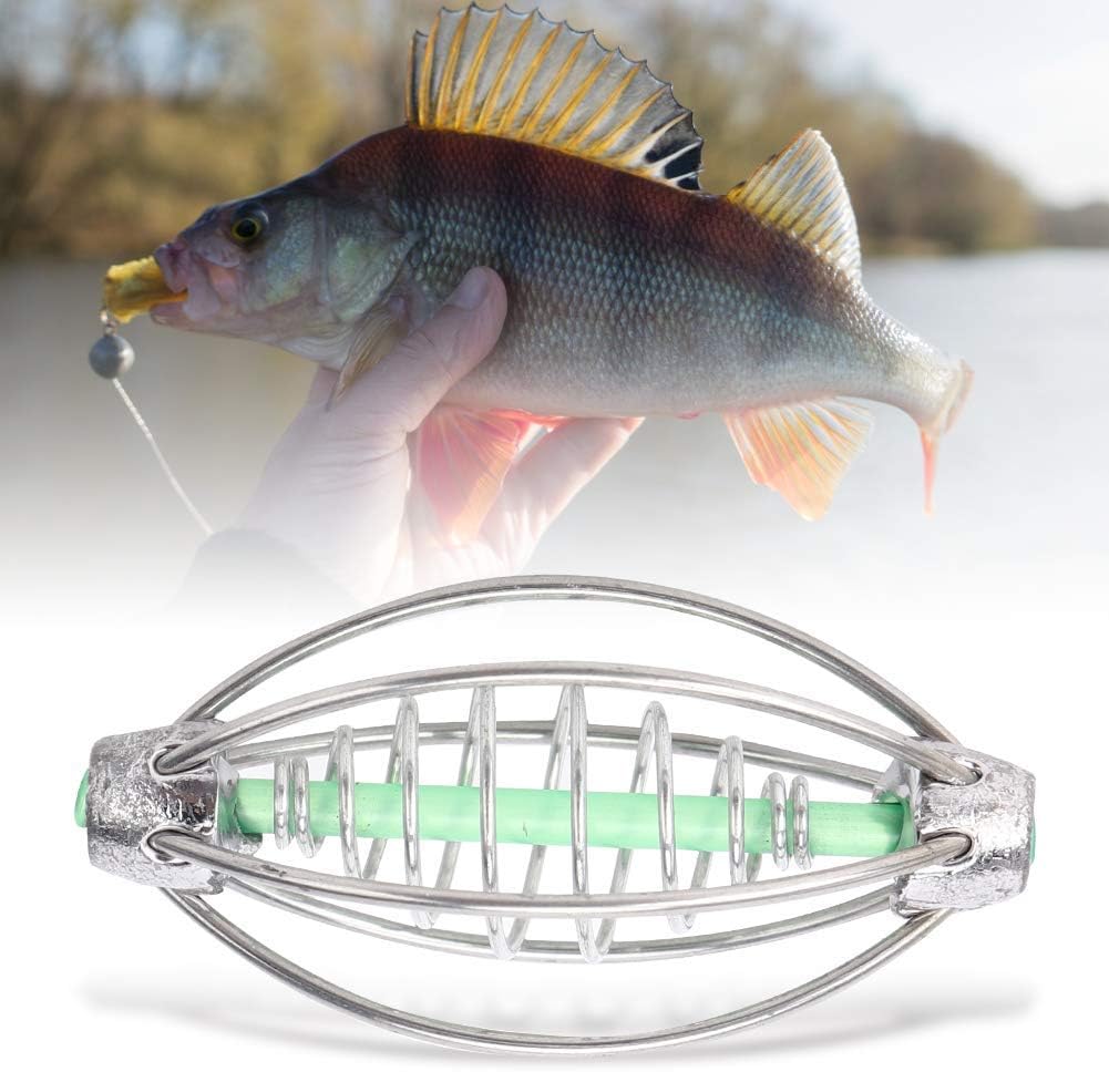 Fishing Feeder, 10pcs Stainless Steel Spring Fishing Feeder Bait Trap Fishing Feeder Basket Holder Fish Lure Rig Tackle Cage Accessory