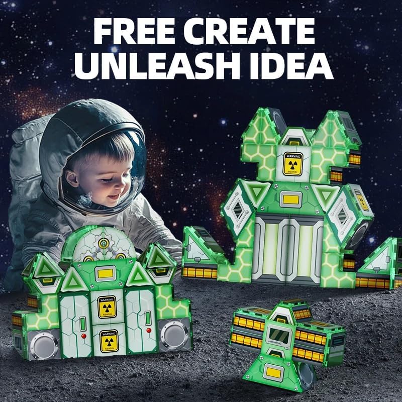 Image of Happy Hues Space Magnetic Tiles- Building Blocks for Kids 3D STEAM Educational Toys for Kids Age 3 +Year Old Boys Girls Creative Gift (66 Pcs Magnetic Space)