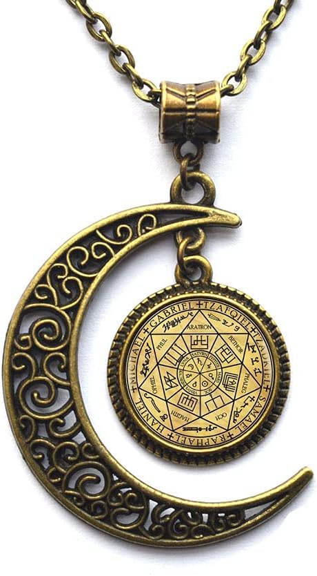 New Moon Necklace,Seals Of The Seven Archangels Pendant Choker Statement Silver Necklace For Women Dress Accessories - Abaicer Jewerly，AE0002