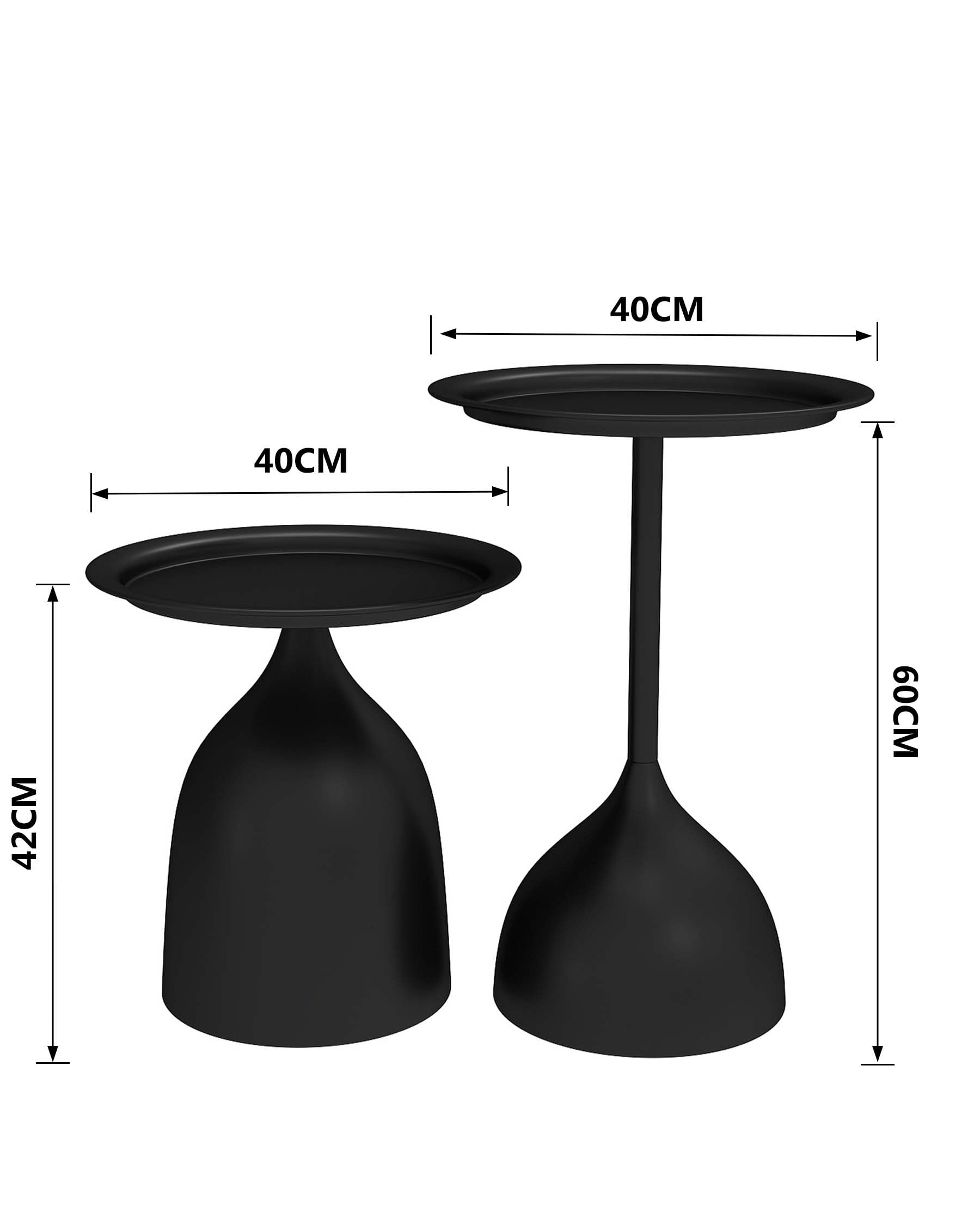 Juego de 2 mesas auxiliares al aire libre, metal impermeable, pequeña mesa de centro exterior, mesa de jardín, moderna, punta de sofá, mesa de salón, balcón, terraza e interior, Ø40 cm, color