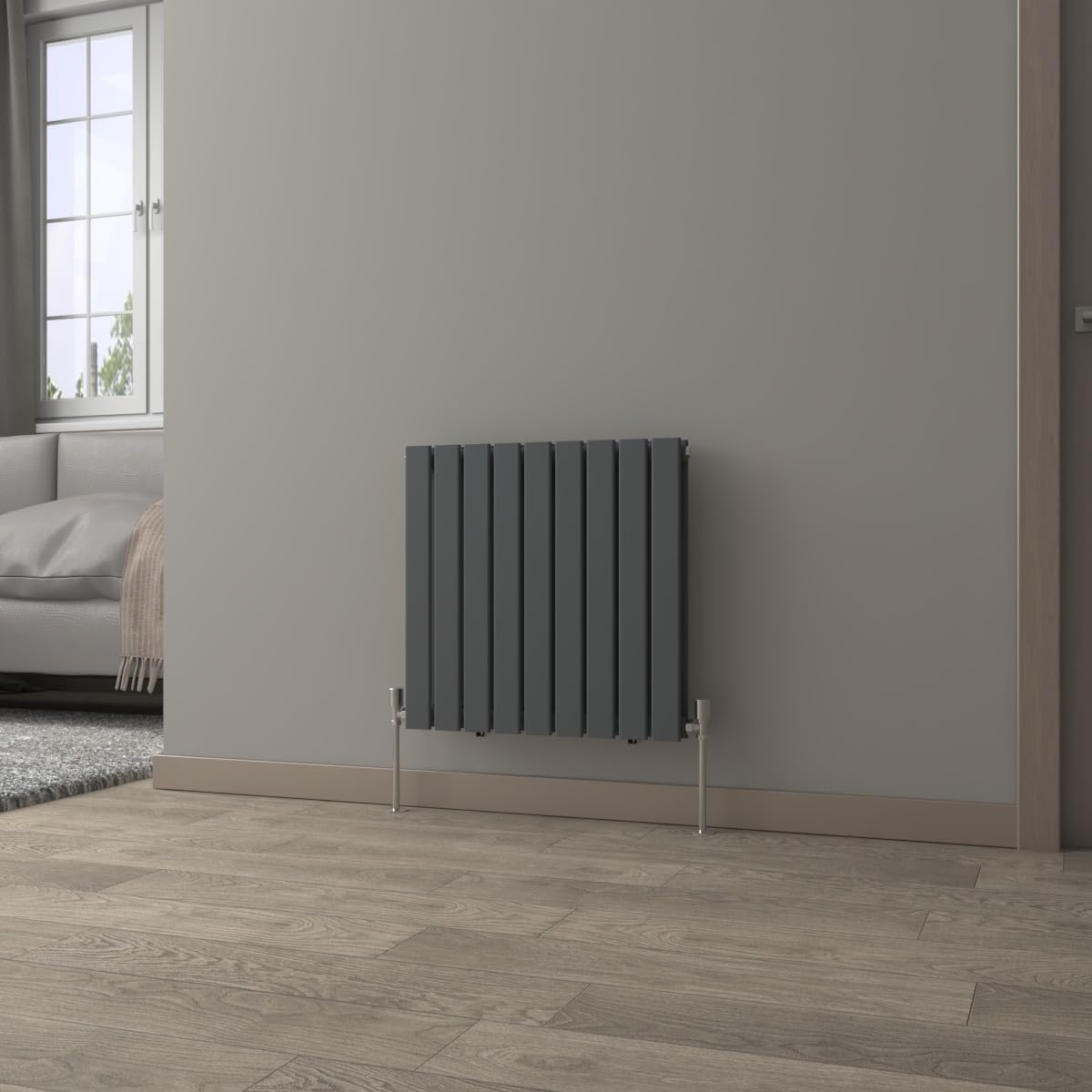 Nrg Anthracite 600X612mm Horizontal Radiator Double Flat Panel With Valves