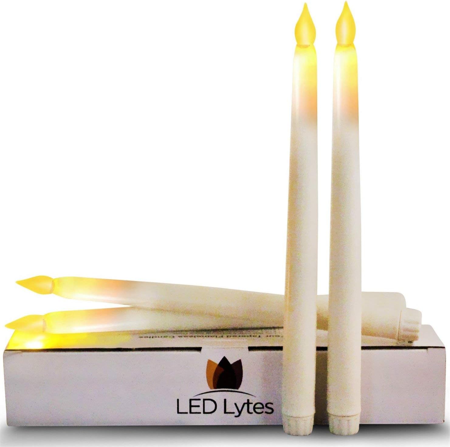 LED Lytes Tapered Timer Candlesticks Flameless Candles - Set of 4 Battery Operated Flameless LED Candles, Ivory Wax and Flickering Amber Yellow Flame, 11 Inches Tall and 3/4 Base
