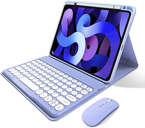 Miniatura 1 de kaitesi Funda para teclado para iPad de 10 generación 2022 con mouse y lindas teclas redondas desmontables, teclado Bluetooth delgado con soporte