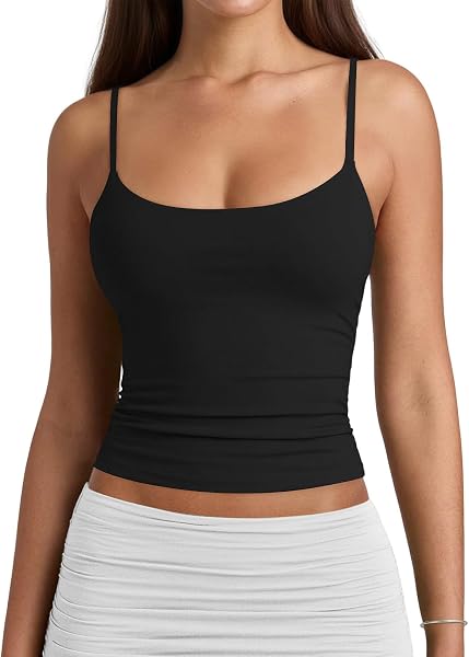 Cuptacc Tank Top Damen Spaghettiträger Verstellbarer Eckiger Ausschnitt Top Damen Doppellagige Basic Cami Oberteil - 4