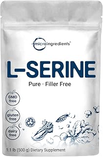 Pure L Serine Powder, 500 Grams (250 Day Supply), Filler Free, Supports Production of L-Cystine & L-Tryptophan for Brain Health, Water Soluble, No GMOs, No Gluten