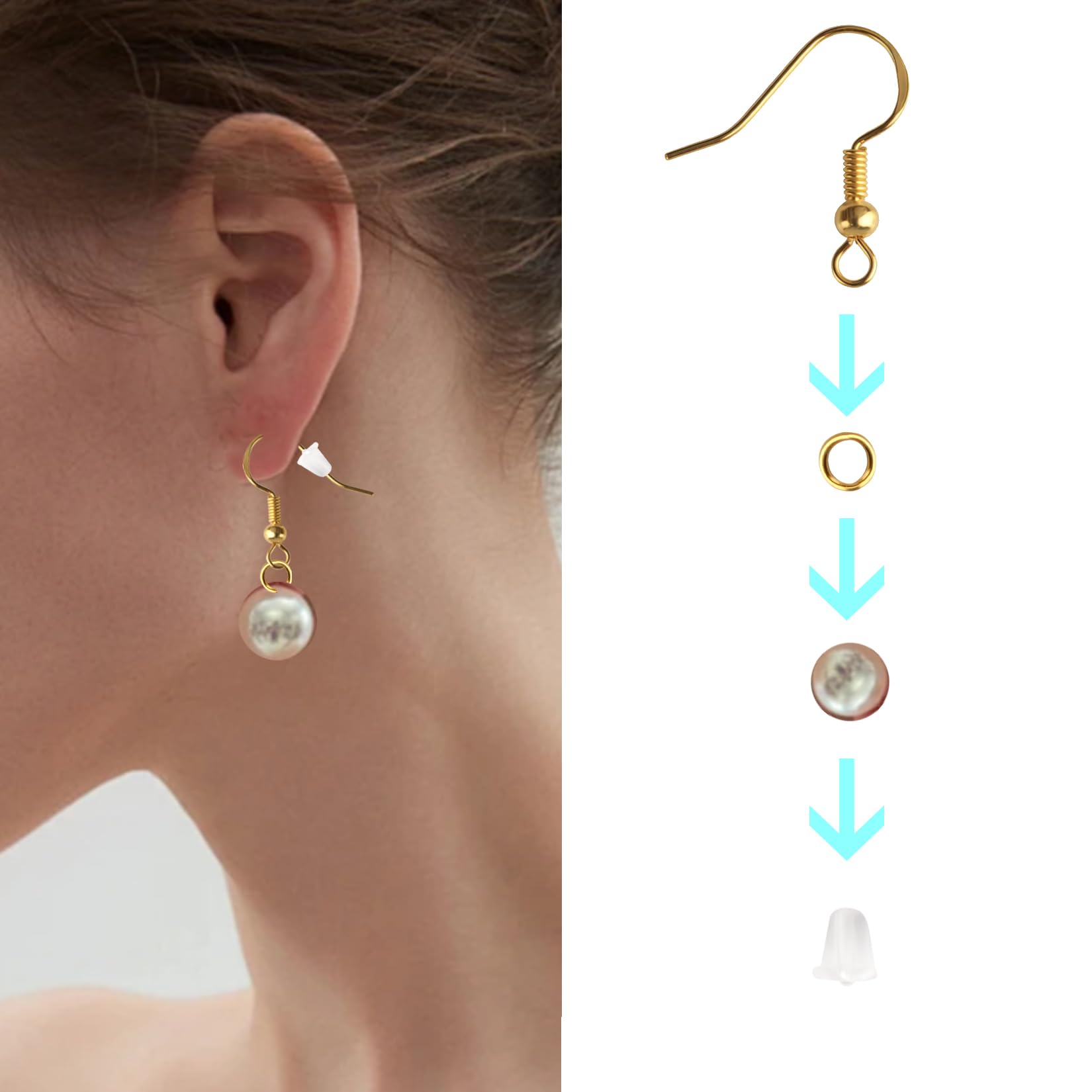 Ganci per Orecchini Fai Da Te, 300 Pz Ganci e Anelli in Oro e Argento, Accessori per Gioielli con Fermagli di Sicurezza