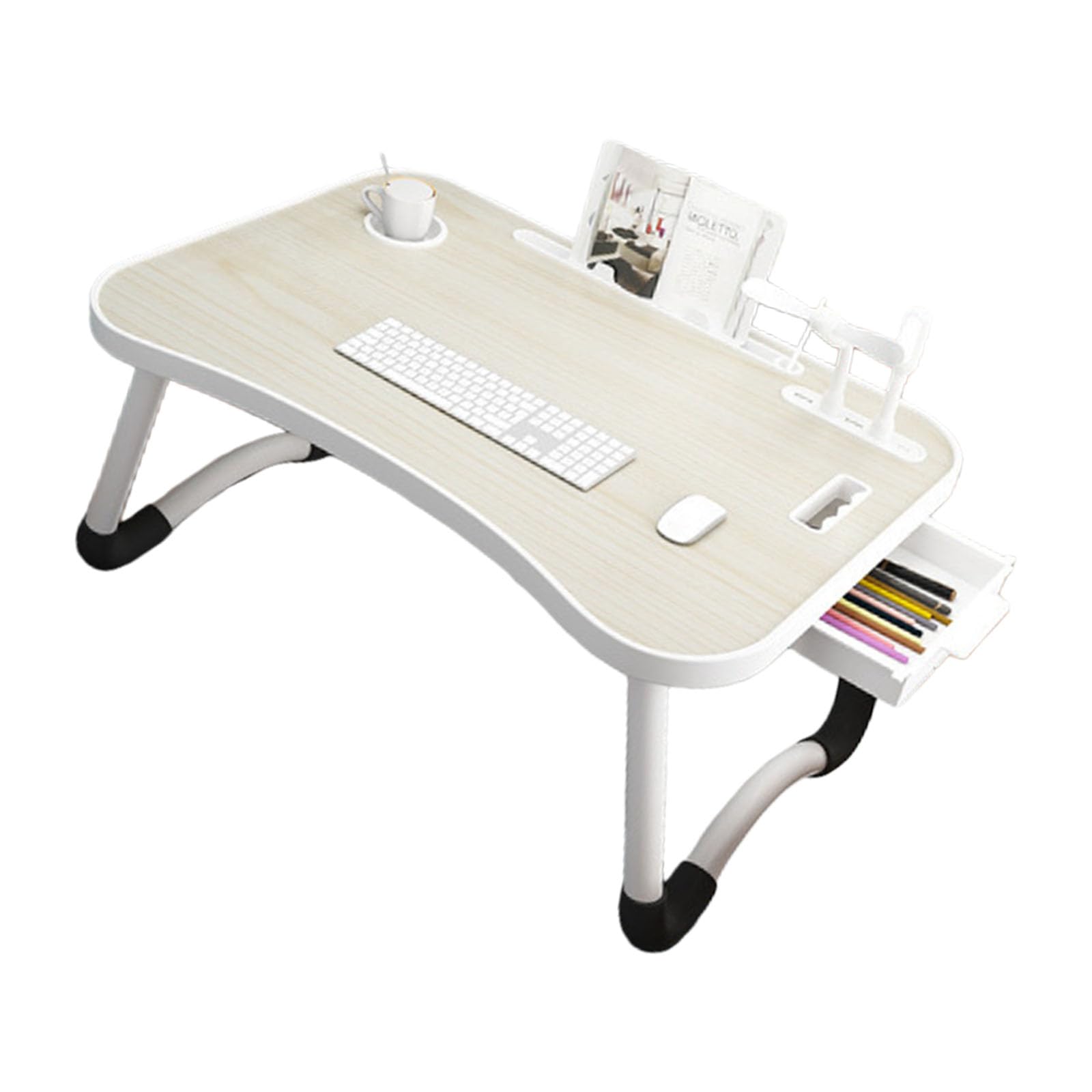 Tsophreniq Transportable Computer Table with Pliable Thighs USB Powered Tiny Color Scheme Fan 4 Harbors for Charging Cup Holder Drawer for Comfortable Use on Sofa Bed Notebook