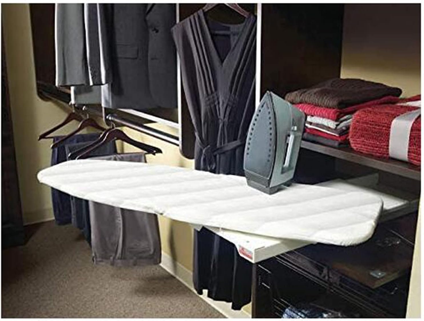 Hiding Ironing Board Closet Built in Ironing Board,Fold Away Drawer Ironing Board,Mounted in Drawer Sliding Out Iron Board with Cover,Swivel Pull Out Ironing S Foldable Ir (White) (White)