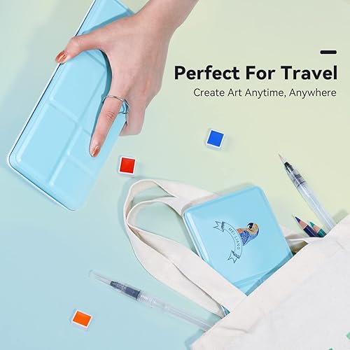 Miniatura 6 de MeiLiang - Juego de pintura de acuarela, 36 colores en caja portátil con anillo de metal y 7 pinceles de pintura, suministros de arte para pintura,