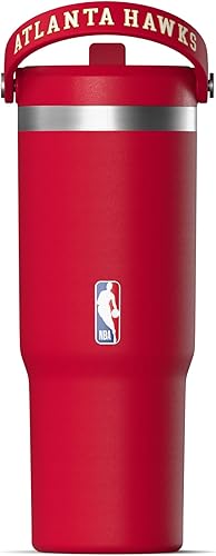 Miniatura 2 de Hydrapeak x Vaso con licencia oficial de la NBA Atlanta Hawks de 32 onzas con asa y tapa con popote, botella de agua de acero inoxidable a prueba de