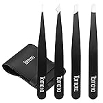 Tomata Tweezers for Eyebrows, 4-piece Slant Tip and Pointed Eyebrow Tweezer Set Great Precision for Eyebrows Facial Hair, Ingrown Hair, Splinter, Blackhead and Tick Remover (Black)
