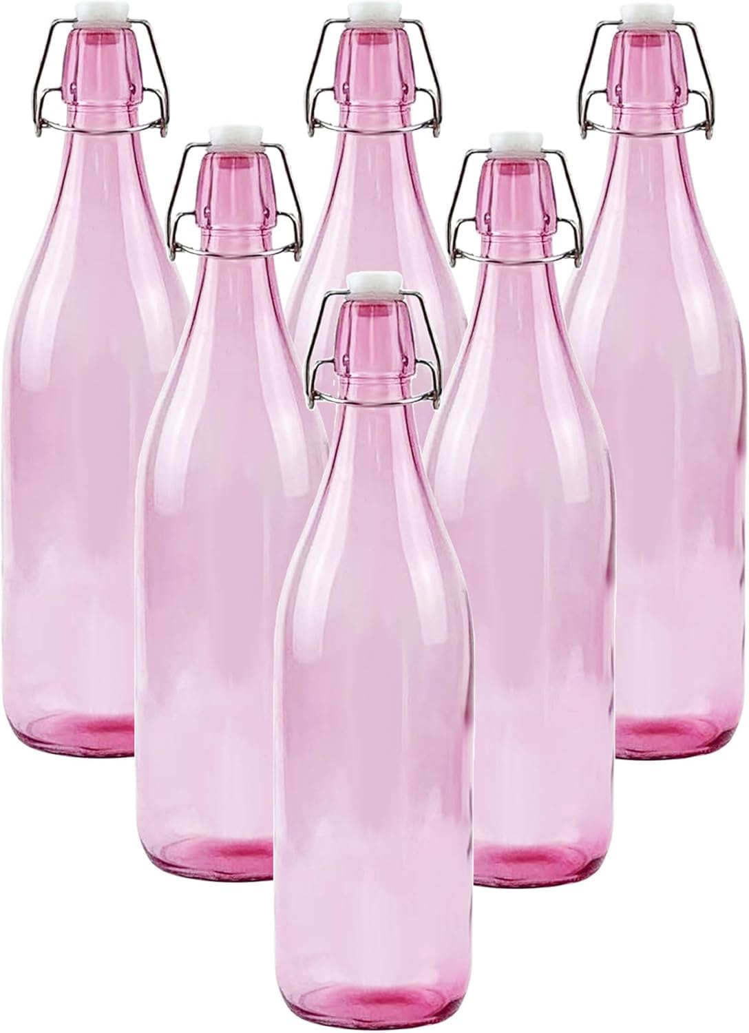 Kware Pink 6Pcs 1L Glass Bottles With Swing Top Brewing Bottles Airtight Preserve Bottles For Home Brewing Oil Vinegar Beer Wine Cider Soda 1000Ml/35Oz (, 1000Ml)