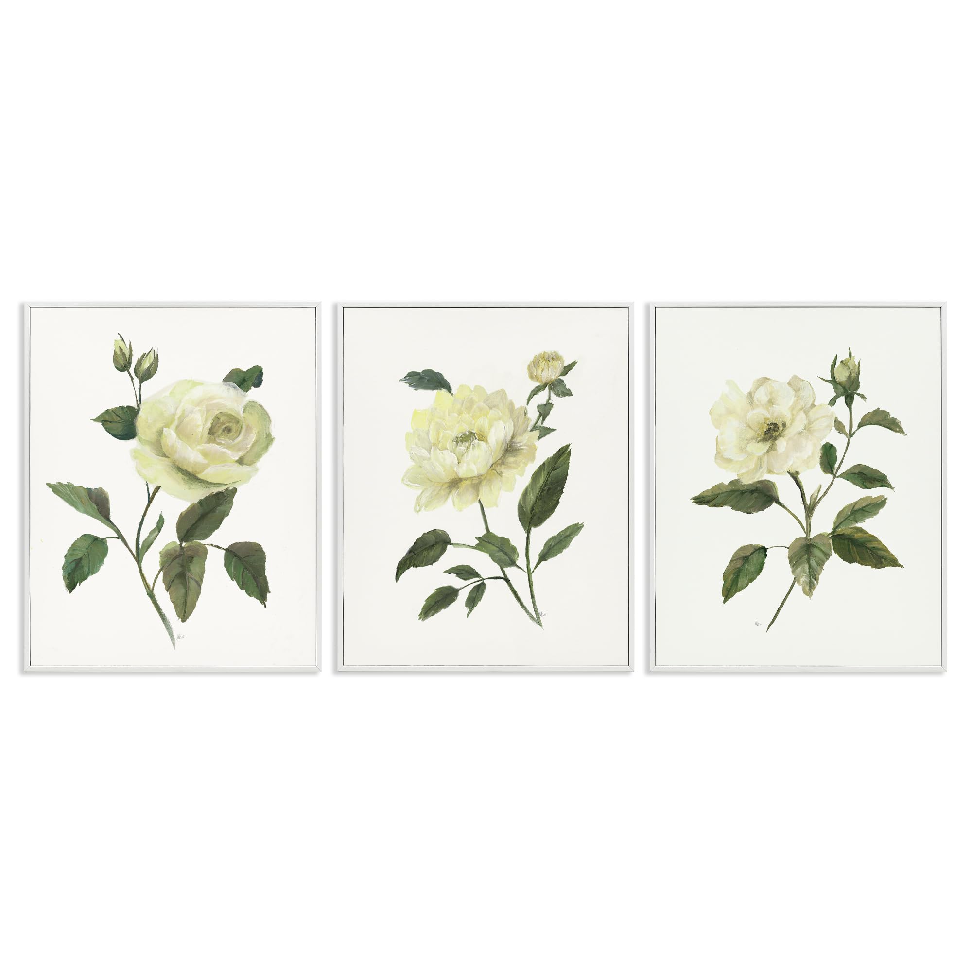 Stupell Industries 'Ivory Budding Garden Flowers', 3pc Framed Giclee Art Set 3, White, 16 x 20 Inches, Easy to Hang and Sturdy, Made in USA, by Nan