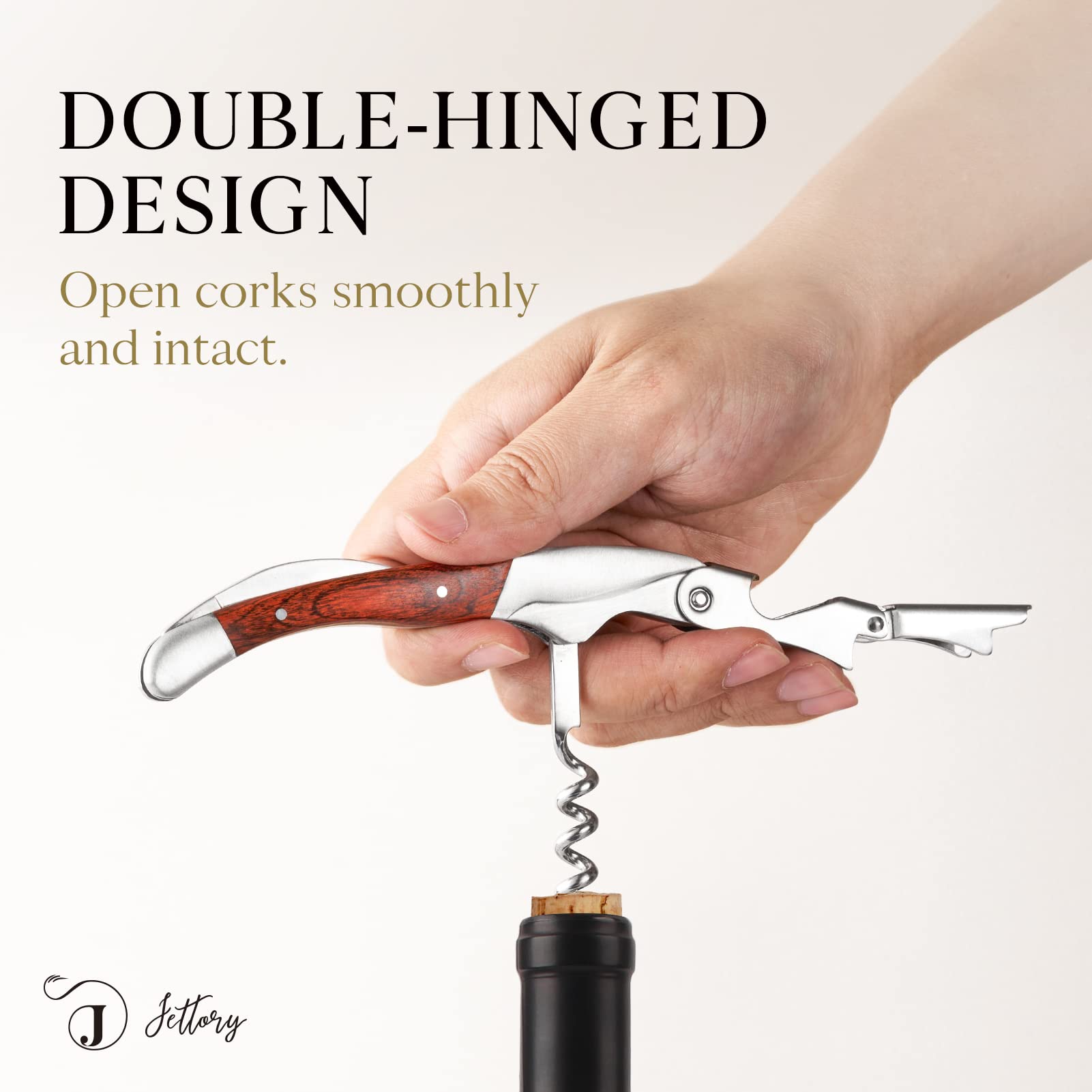 Jettory Tire-Bouchon Sommelier Professionnel Acier Inox – Double Charnière, Coupe-Capsule, Décapsuleur Bière Intégré, Poignée Ergonomique, Ouvre-Bouteille Vin Haut De Gamme
