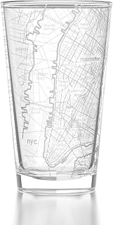 WellTold 16oz New York City Map Engraved Pint Glass - Personalized Beer Mug Gift, Dishwasher Safe, Made in USA