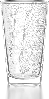 Well Told 16 oz Clear Glass New York City Map Pint Glass, Engraved Beer Glass, Gift