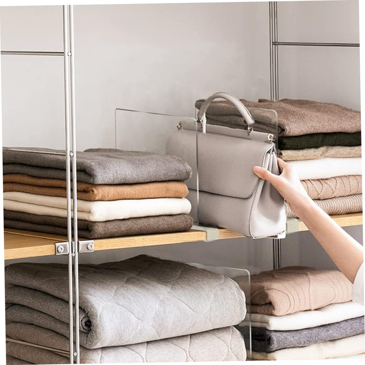 Maximize Storage 4 Pack of Shelf Divider Cabinet Closet Divider Smooth Corners for Books Clothes and More