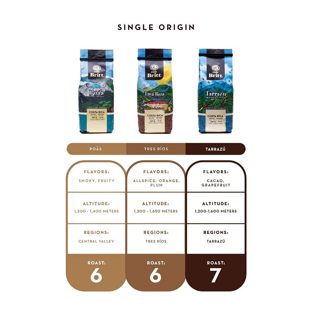Cafe Britt® - Kawa Kostarykańska Tarrazu Montecielo (360 g) (3-Pack) - Kawa w ziarnach, Kawa Arabica, Kosher, Bez Glutenu, 100% Gourmet & Średnio Palona