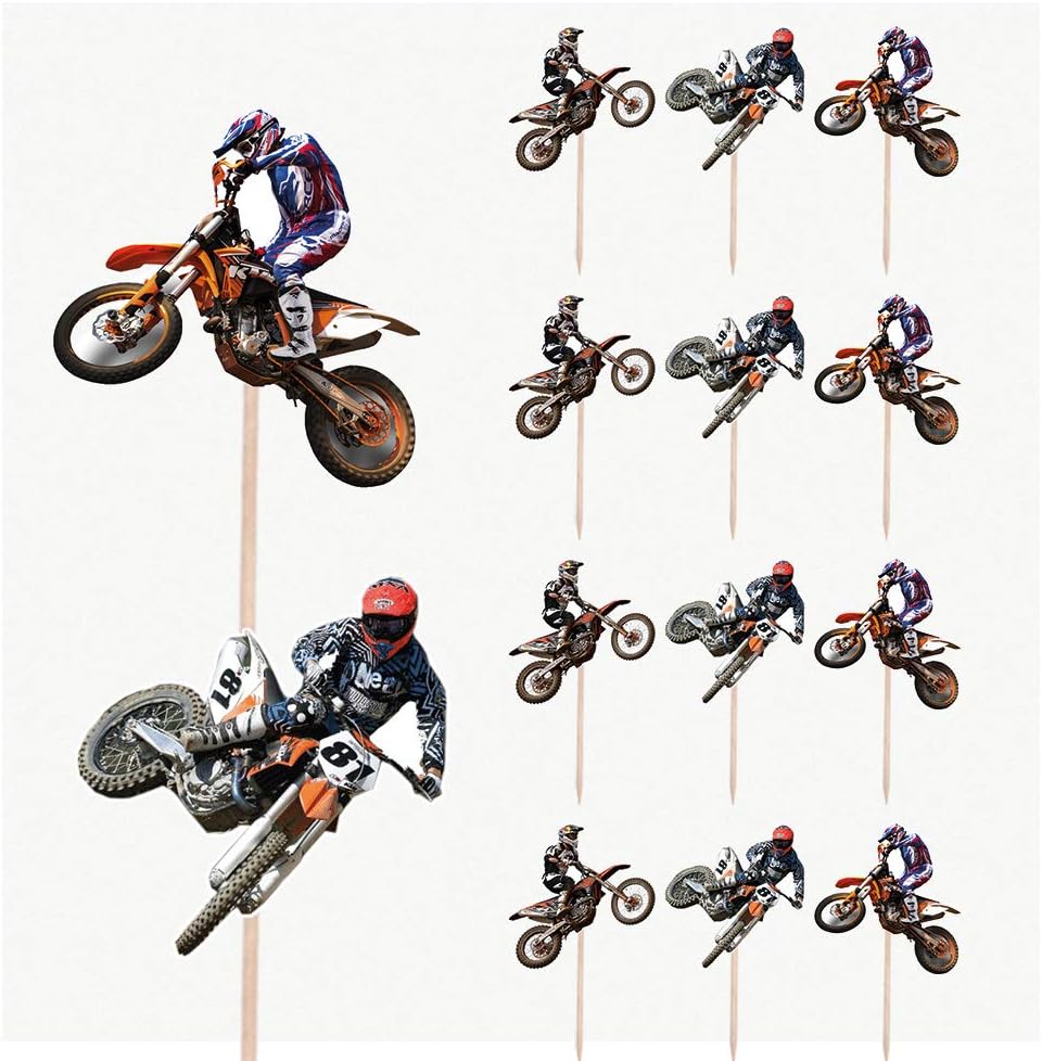 AK Giftshop Motocross Stunt Riders Mix Birthday Party Food Cupcakes Picks Decorations Toppers (pack of 14)