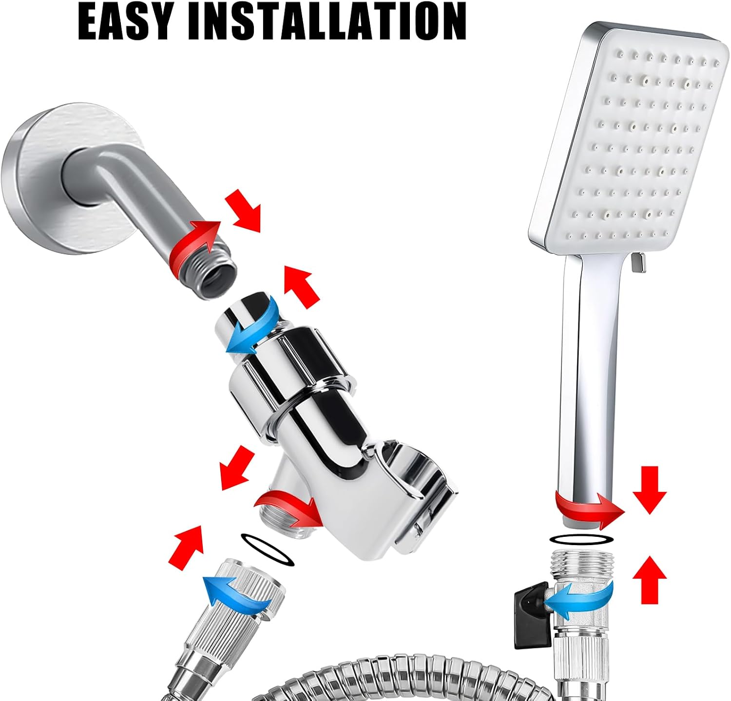 Ablink High Pressure Shower Head with Handheld, 6 Modes Chrome Shower Head with 59" Stainless Steel Hose and Adjustable Shower Bracket