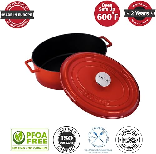 Miniatura 3 de LAVA - Horno holandés de hierro fundido de 6.75 cuartos de galón olla holandesa de forma ovalada multiusos con tres capas de esmalte recubiertas con