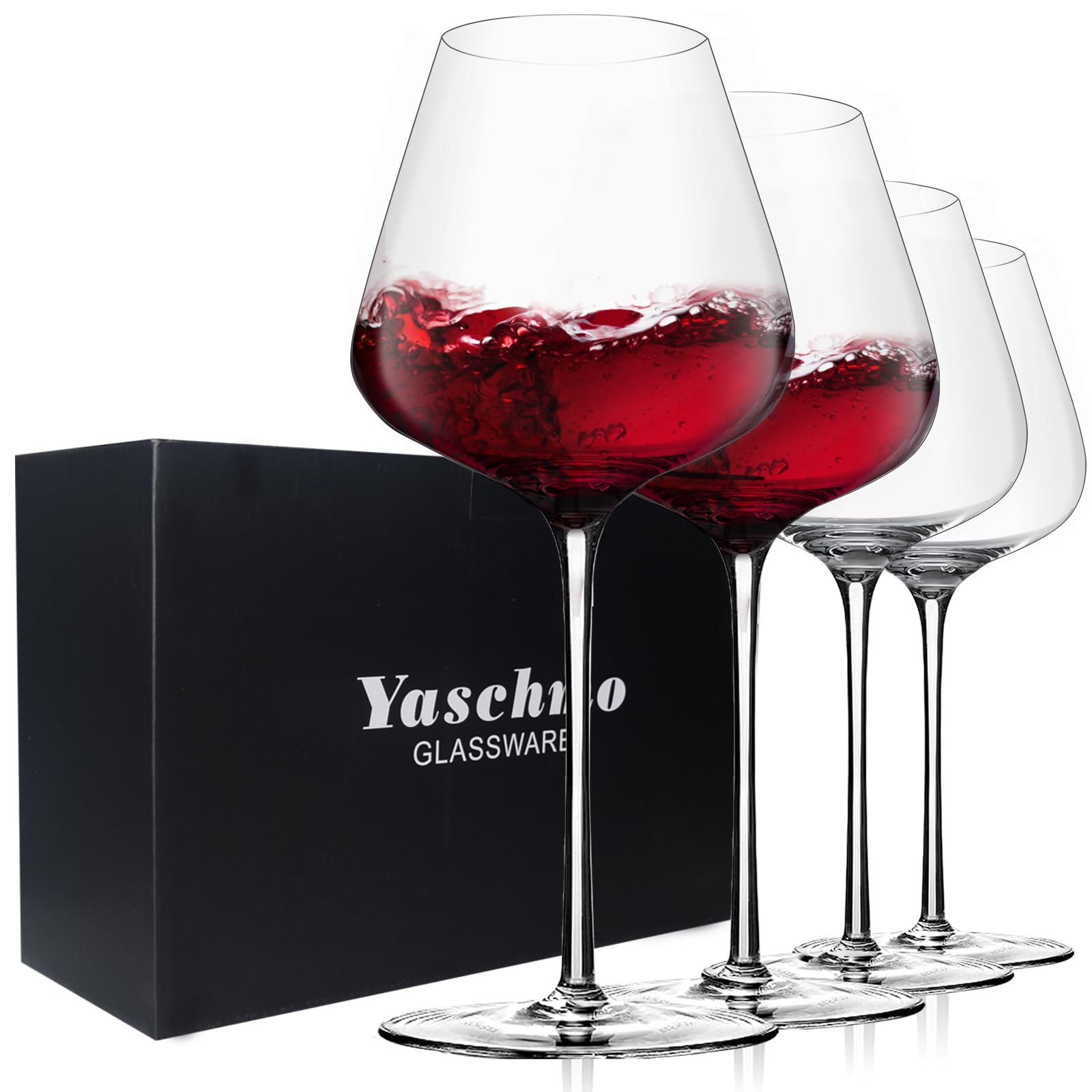 Yaschmo Red Wine Glasses Set of 4, 24.8oz Large Burgundy Glasses, Long Stem — image 1