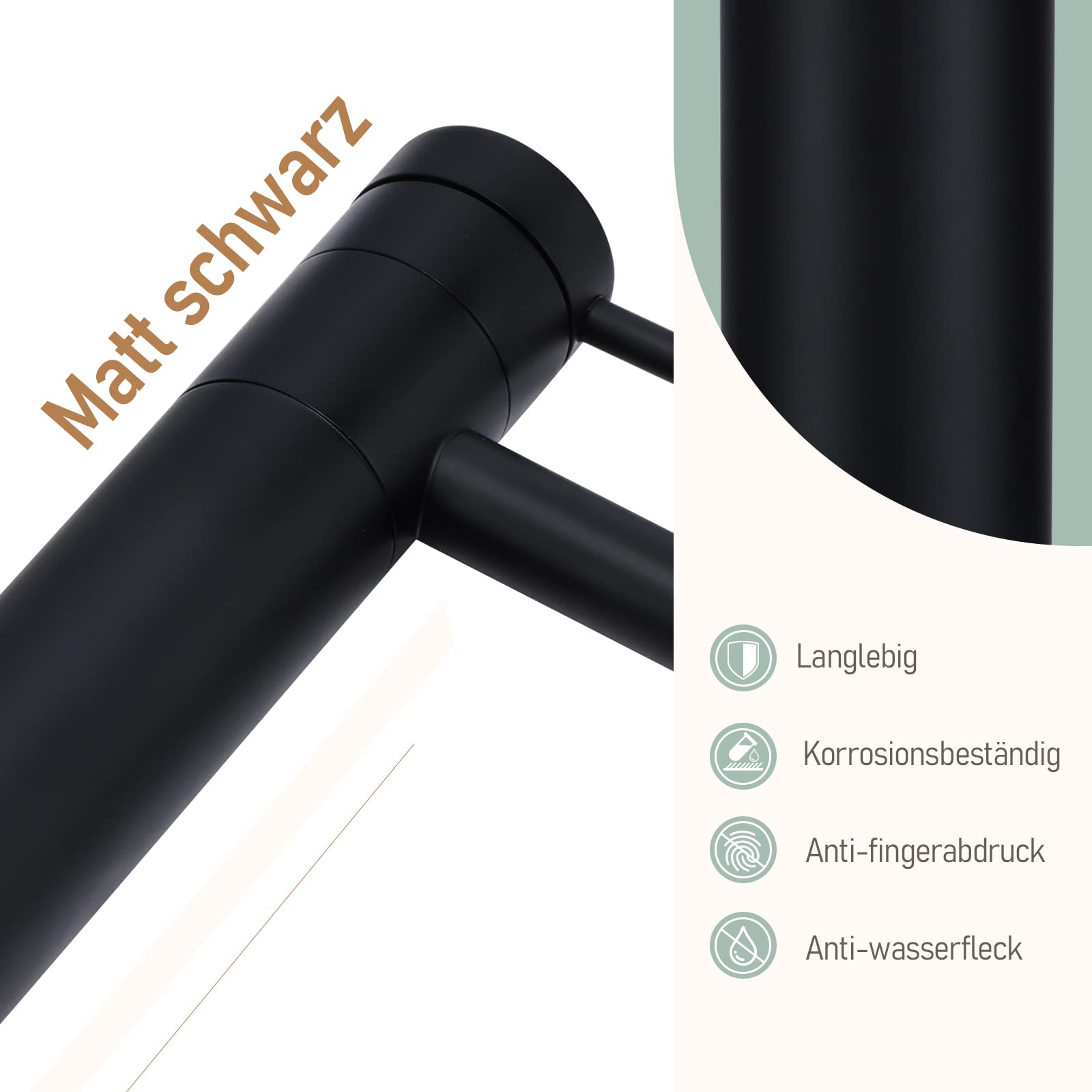 Mattschwarze Einhand-Waschbeckenarmatur – 360° Schwenkbarer Auslauf, 10,2 Cm Mittelset, Edelstahl, Für Badezimmer Und WC