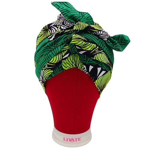 Shop Asali's Satin Lined Bonnet Head Wrap - KitengeAnkara - Green, Lime Green, and White