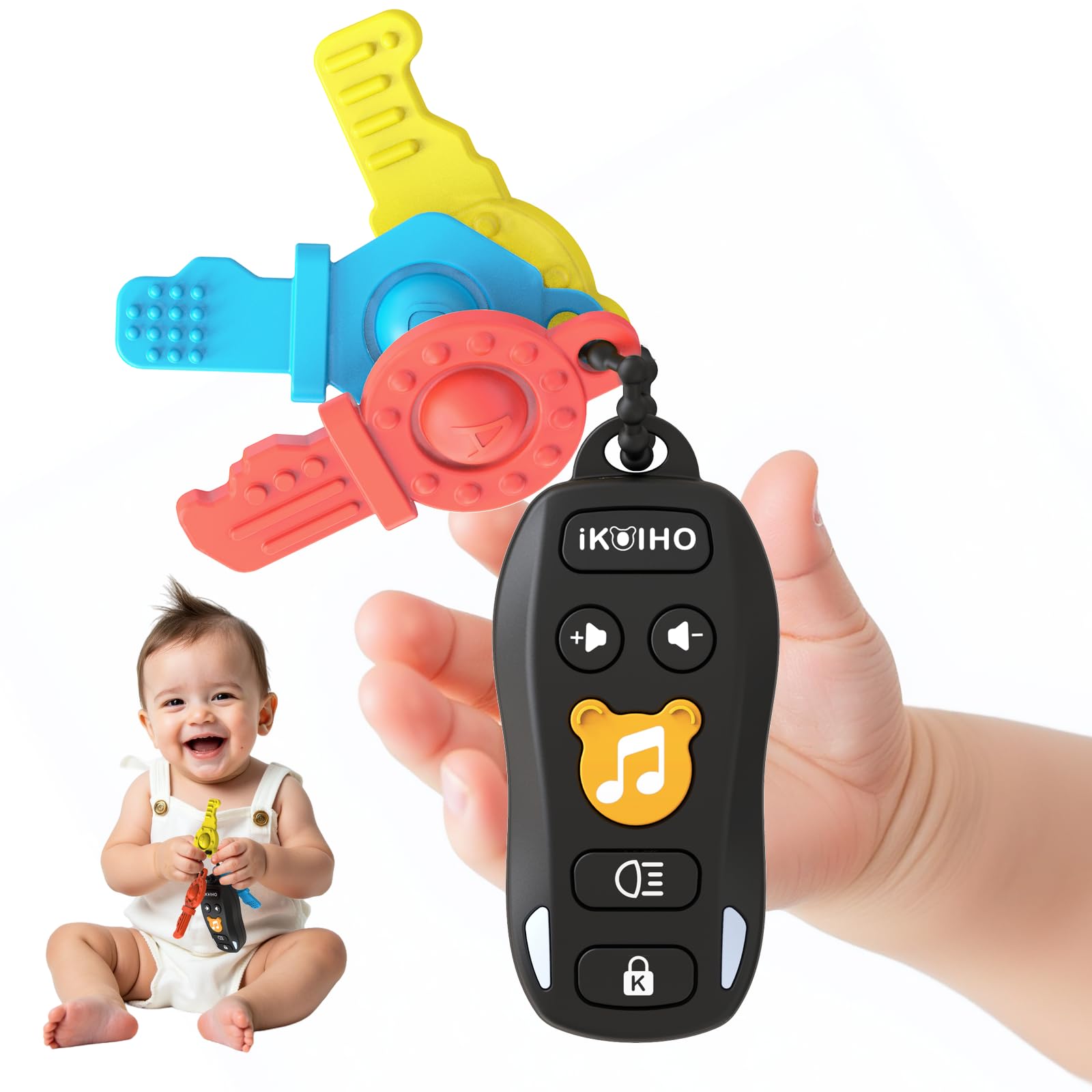 Baby Toy Car Keys - Baby Keys Toy Pretend Play with Sounds & Lights Interactive Musical Sensory Learning Toys Gifts for 1 Year Old Boys Girls Infant