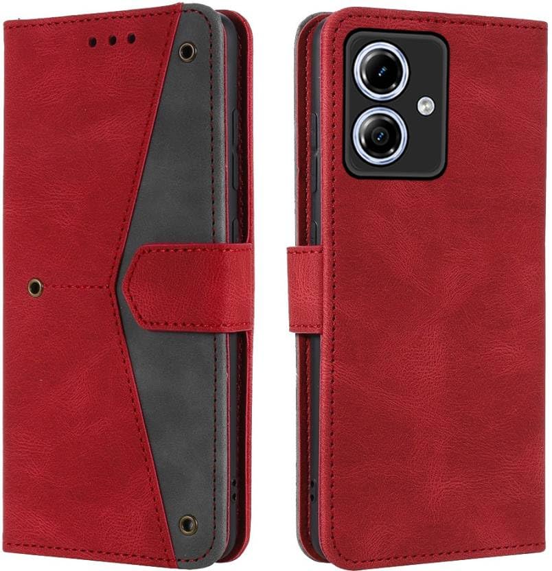 Image of Flip Cover Compatible for Moto G54 5G | Motorola G54 5G | PAYW0007IN | PAYW0004IN | PAYW0002IN | PAYW0008IN Back Cover Soft Silicon TPU Flip Cover Executive Executive Red, Magnetic Closure