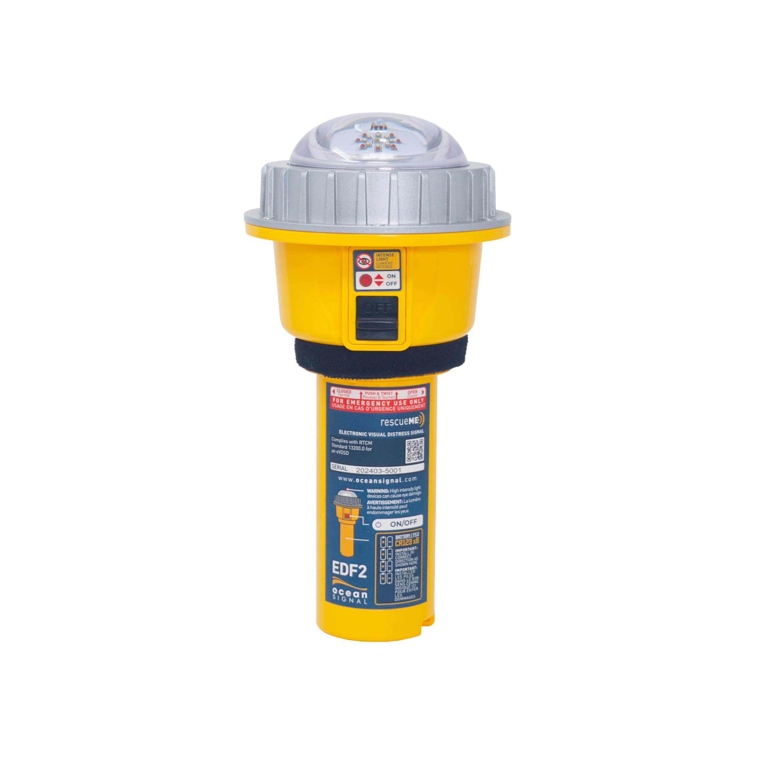 Ocean Signal rescueME EDF2 Elektronische LED-Seenotfackel: Pyrotechnik-Alternative – SOS-Signal & Infrarot IR – Wasserdichtes Notlicht für Boot & Marine – Ersatz für Handfackeln – [Energieklasse B]