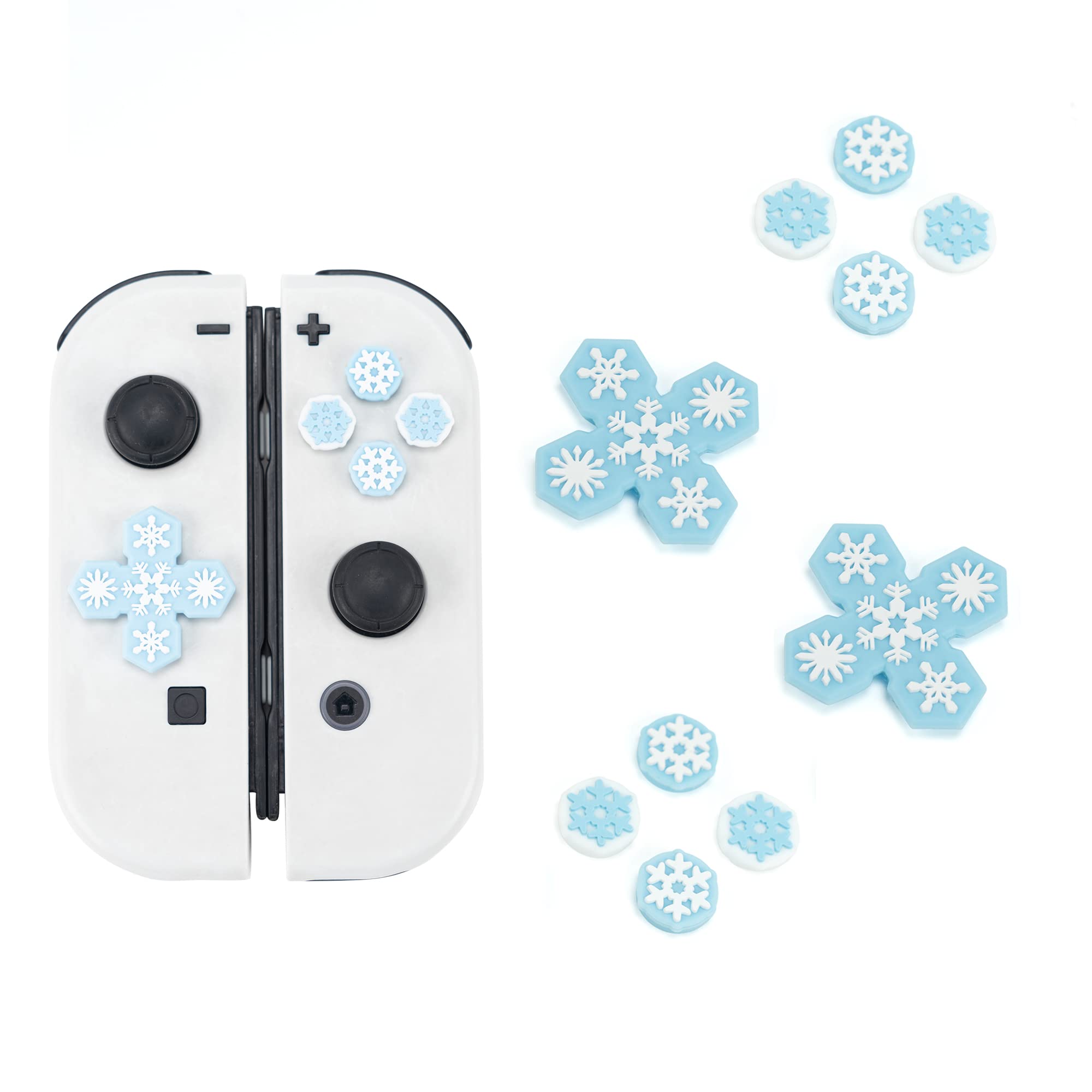 GeekShare Silicone Pastel Cross D-Pad Button Caps Set - ABXY Key Buttons Sticker Compatible with Nintendo Switch/OLED Joy-Con (Snowflake)