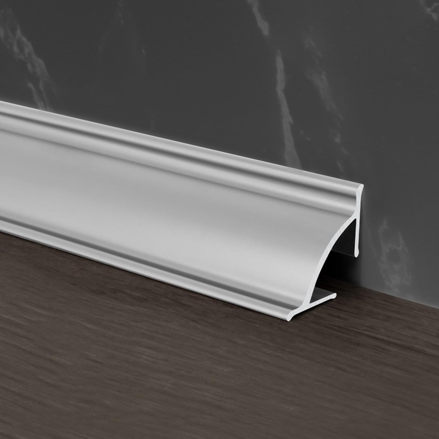 Viertelrund-Kabelkanal in Holzoptik, Eckkabelabdeckung, Selbstklebende Bodenleiste mit Kabelkanal, Sockelleisten-Kabelverdeck (2 Stück),Silber,3×105 cm
