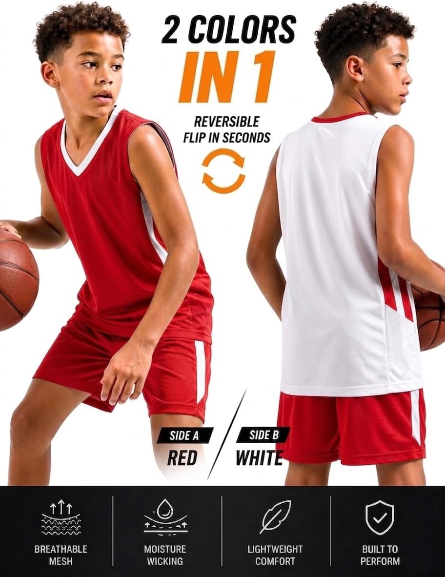 10 Pack Youth Boys Reversible Custom Basketball Jerseys