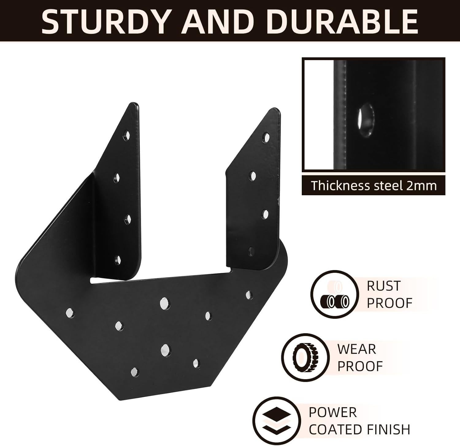 16 Pcs Hurricane Tie for 4x4 and 4x6 Post, 12-Gauge Hurricane Tie Heavy Duty Joist Hangers for Roofing Trusses Wood Timber Steel Connectors, Black with Screws