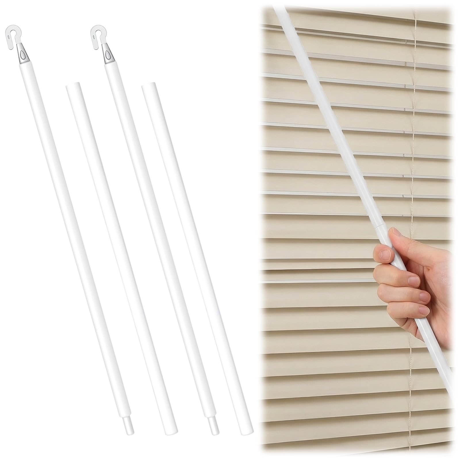 Thinp 2 Pcs Detachable Blind Rods 24 Inches Blind Wand Replacement with Hook White Plastic Blind Sticks to Open Blinds for Vertical Blinds Cordless Curtains & More