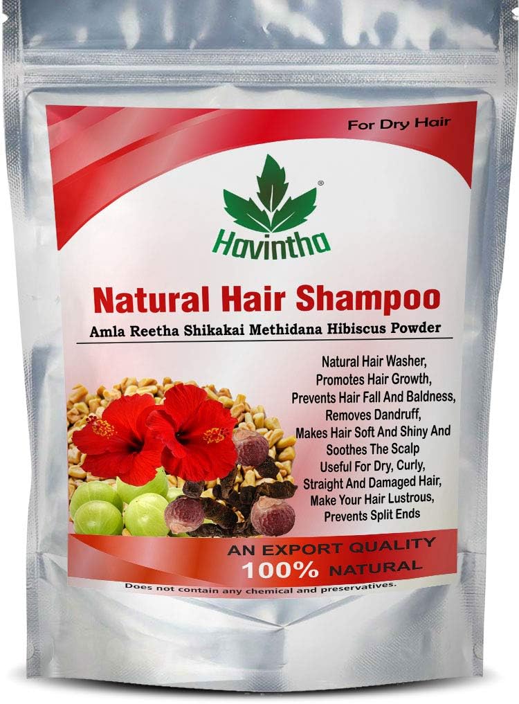 Havintha Natural Amla Reetha Shikakai Methidana And Hibiscus Powder Shampoo for Dry Hair - 227 grams …, black