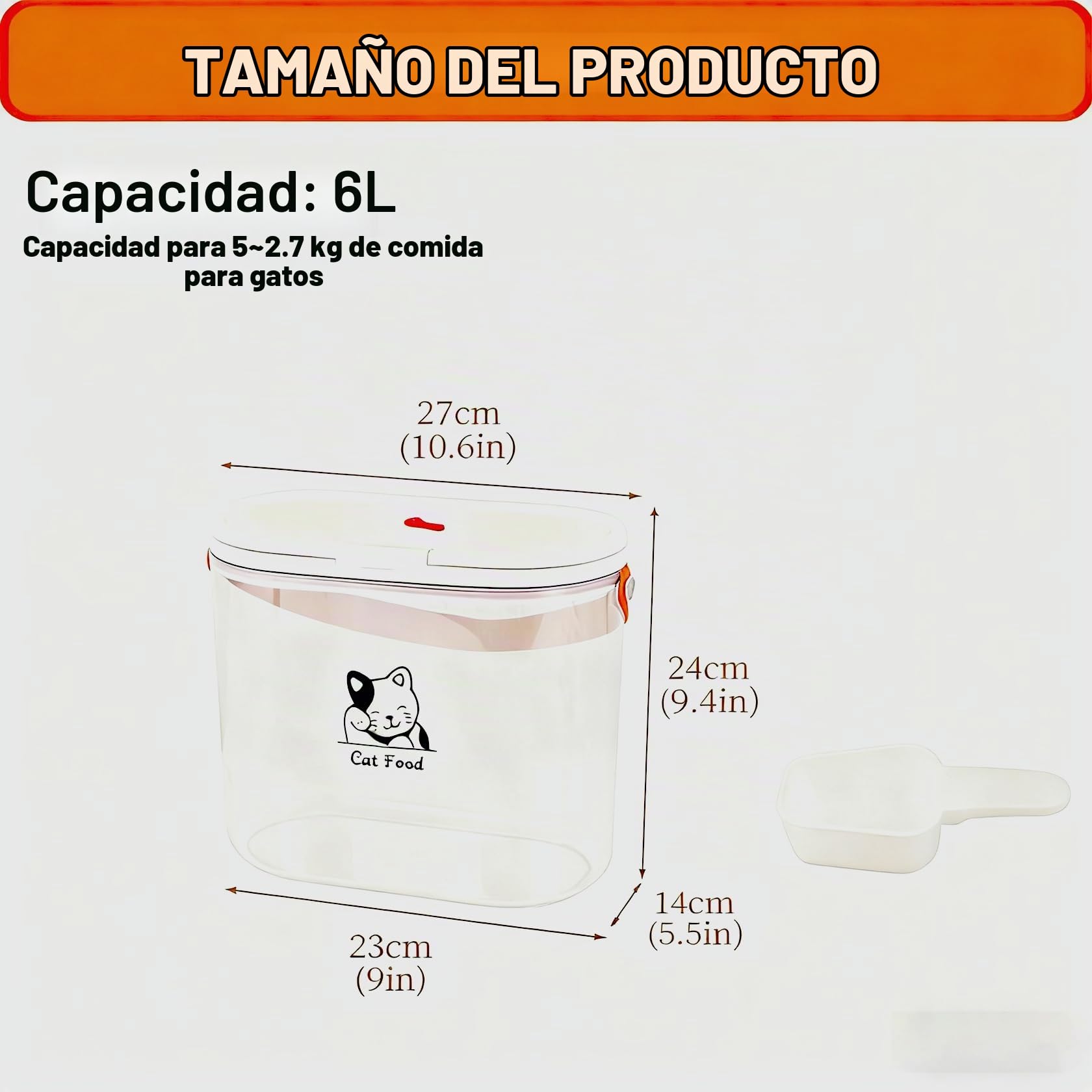 Almacenamiento de comida para gatos de 7 libras con asa y cuchara dosificadora – Almacenamiento de comida para perros de plástico transparente – Libre de BPA – Contenedor de comida al aire libre para