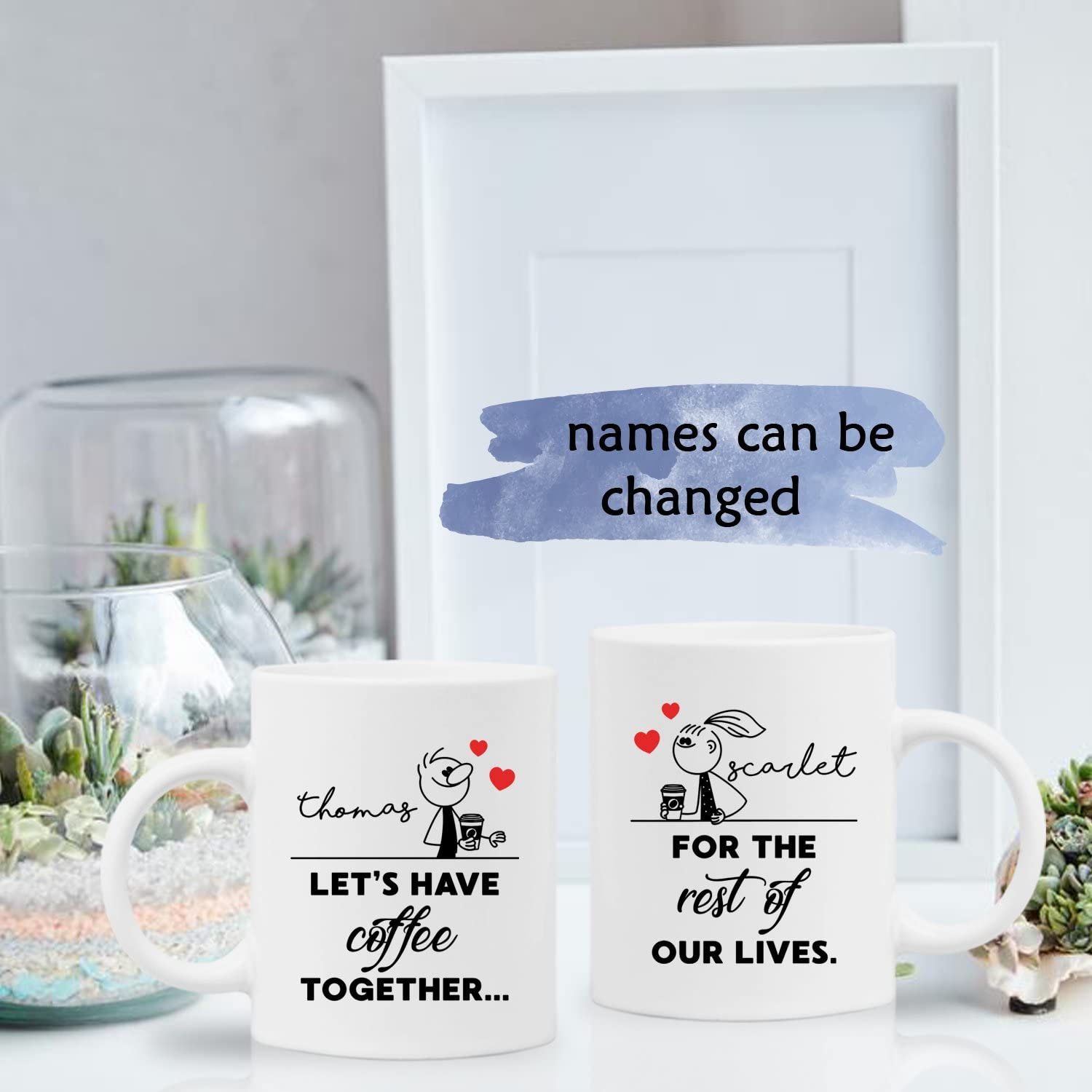Personalized Let's Have Coffee Together For The Rest Of Our Lives Coffee Mug Set Customized With Name Gifts for Couples, Mr and Mrs Wedding, Engagement, Valentines, Bride and Groom Couples Mugs