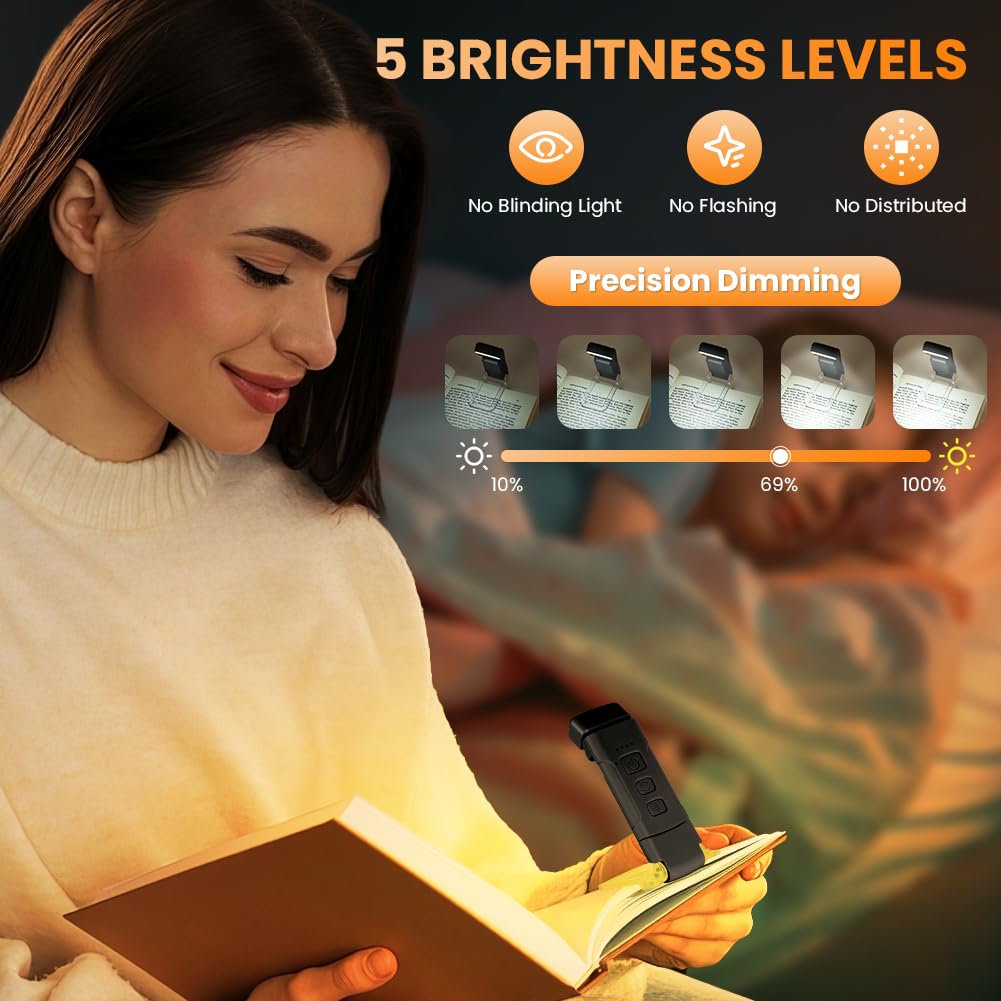 AMFUN Book Light Rechargeable,Eye Caring Reading Light Lamp Clip on Book, 3 Colors,5 Brightness & USB Rechargeable - Image 3