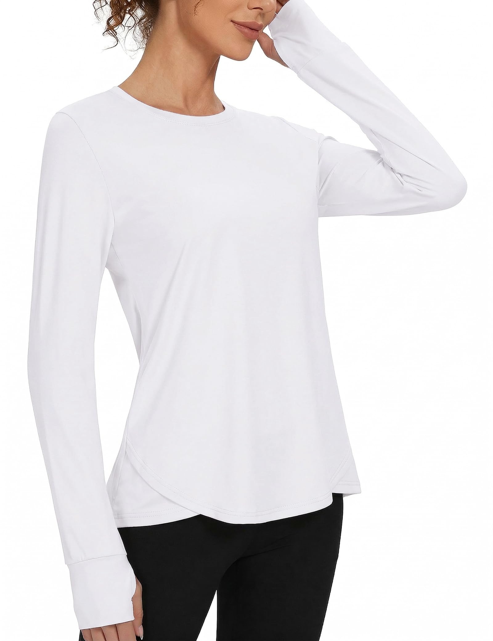 Gyabnw Damen Langarm Sport Top Rundhals Fitness Shirt mit UV-Schutz Atmungsaktiv Schnelltrocknend Ideal für Yoga Wandern Workout