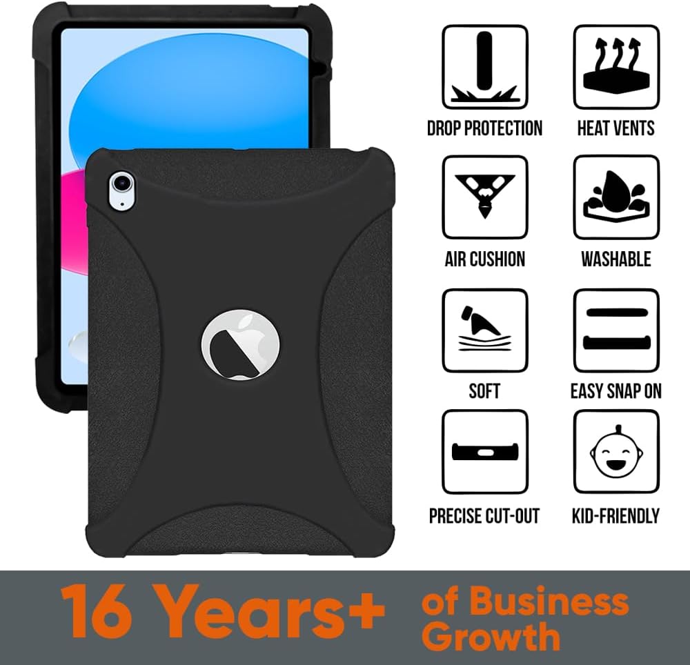 New iPad (A16) 11th/10th Generation Case 2025/2022 (11"/10.9") AMZER Jelly case, Rugged Silicone Skin Jelly Slim Protective Heavy Duty Shockproof Anti Slip Kids Friendly Case - Black