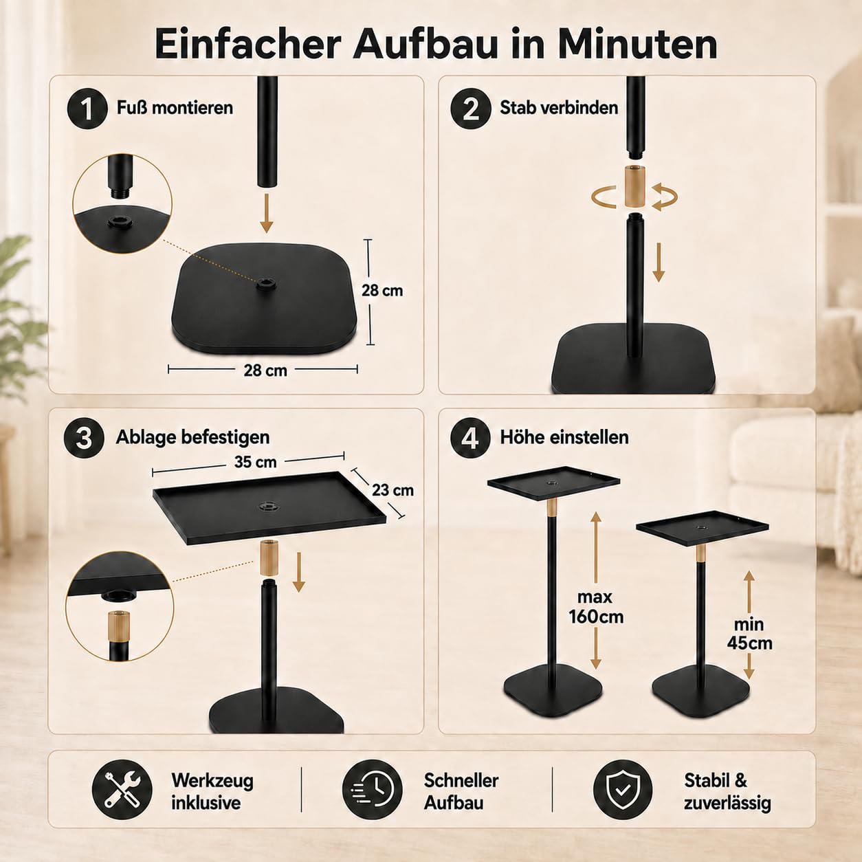 Beamer Ständer Höhenverstellbar 45 160 cm, Projector Stand aus Kohlenstoffstahl mit Schwerer Metallbasis, Beamer Halterung Bodenständer für Heimkino, Büro, Schlafzimmer und Outdoor