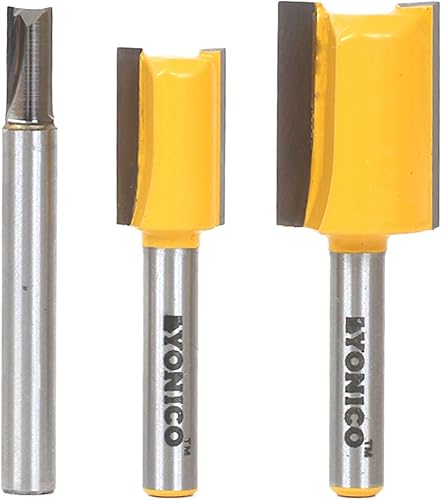 YONICO Juego de brocas para enrutador Dado Straight Bit Contrachapado de tamaño inferior de 3 bits 14 pulgadas vástago 14323q