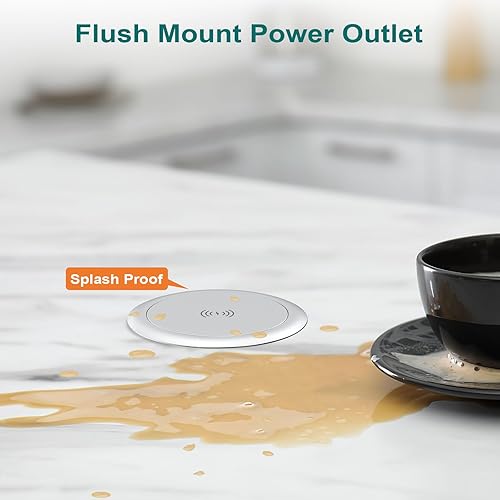 Miniatura 8 de Toma de corriente desplegable para encimera con PD 20W USB C, salida empotrada de encimera, 4 salidas de CA, 3 puertos USB y cargador inalámbrico de