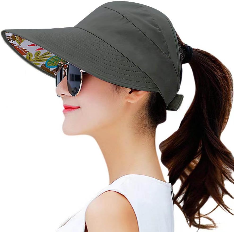 HINDAWI Sun Hats for Women Wide Brim UV Protection Sun Hat Summer Beach Packable Visor