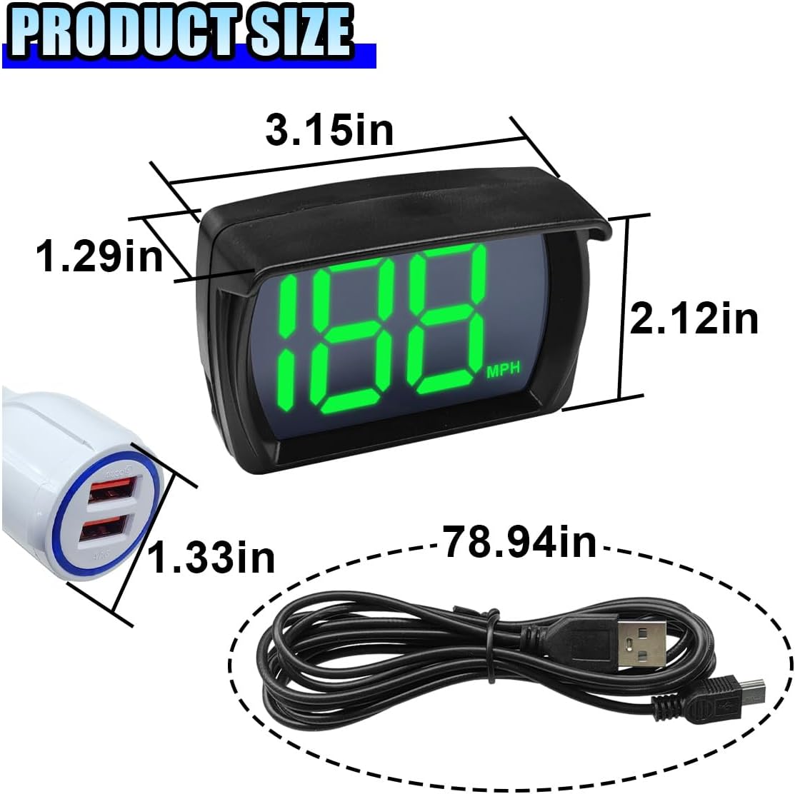 Car HUD GPS Digital Speedometer, MPH Speed Meter with LED Large Font Head Up Display, Universal USB Cable Plug & Play Speed Gauge for Car, Truck, SUV, Motorcycle (MPH)