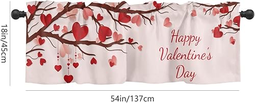 Miniatura 6 de Ochine Cenefa de cortina de San Valentín para decoración de ventanas, decoración del día de San Valentín, ramas de San Valentín, cenefa corta con