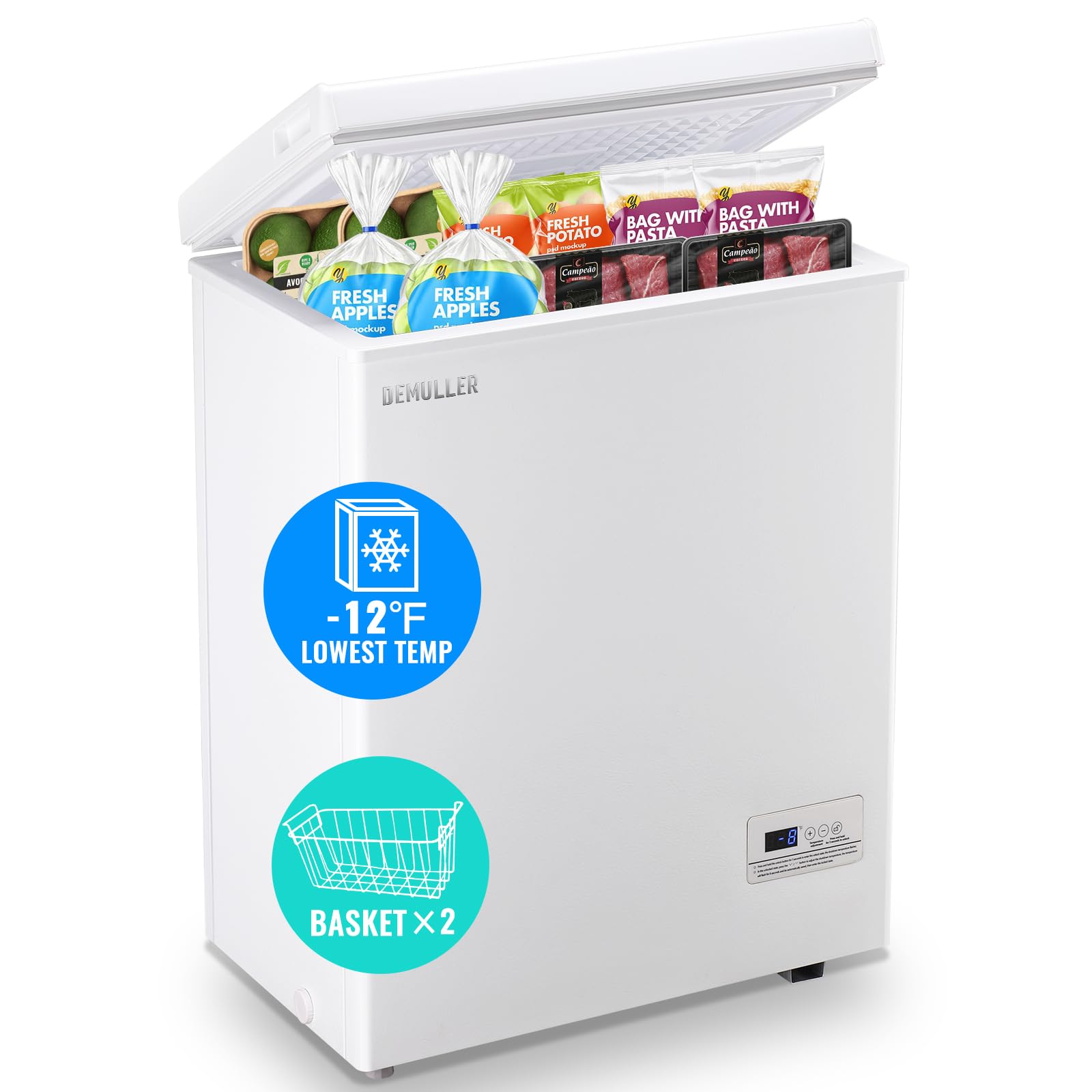 Chest Freezer Ultra-Low Temperature Deep Freezers (Down to -11.2 ℉) with Two Removable Baskets Accurate Display of Cabinet Temp Freestanding White